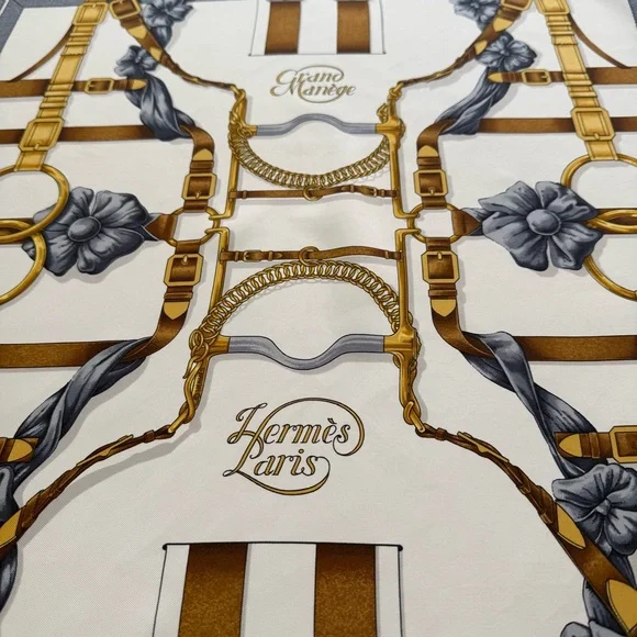 Hermes Silk Scarf with Gold Tack & Green Border - Picture 2 of 12